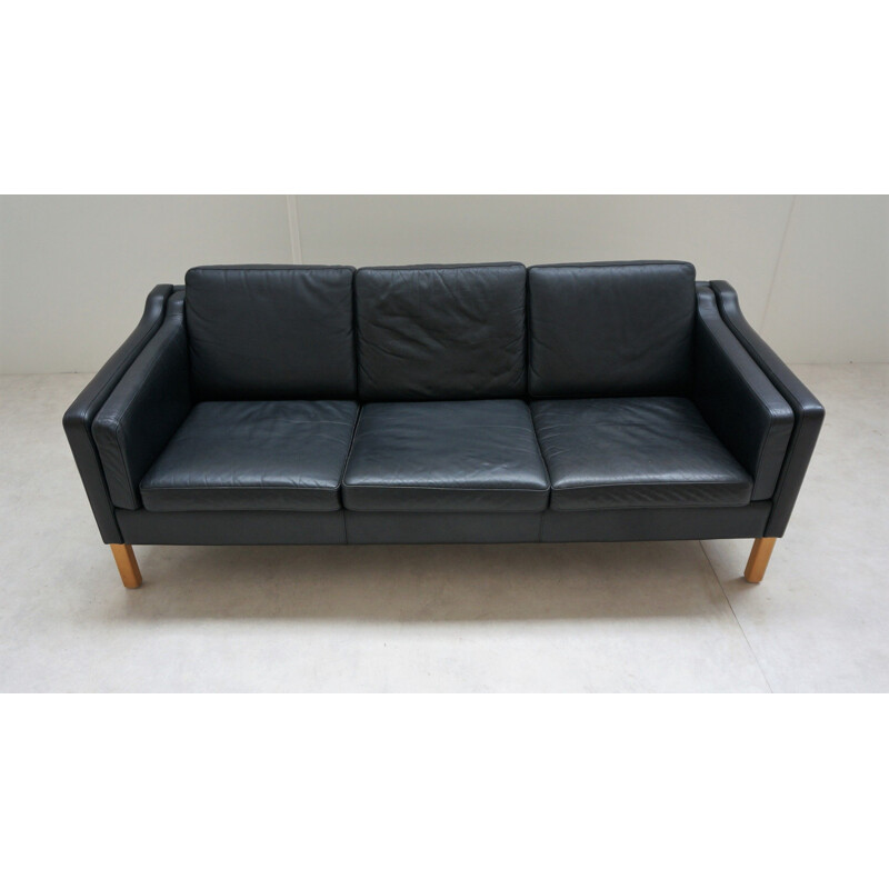 Canapé scandinave vintage en cuir noir 