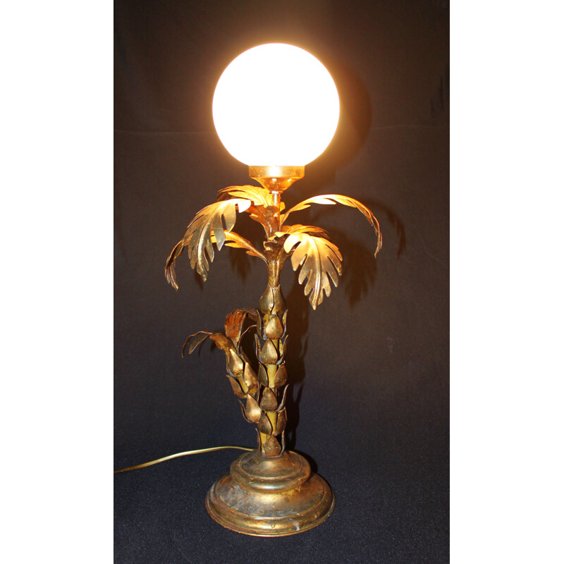 Vintage palm lamp in gilded metal, Hans Kogl 1970