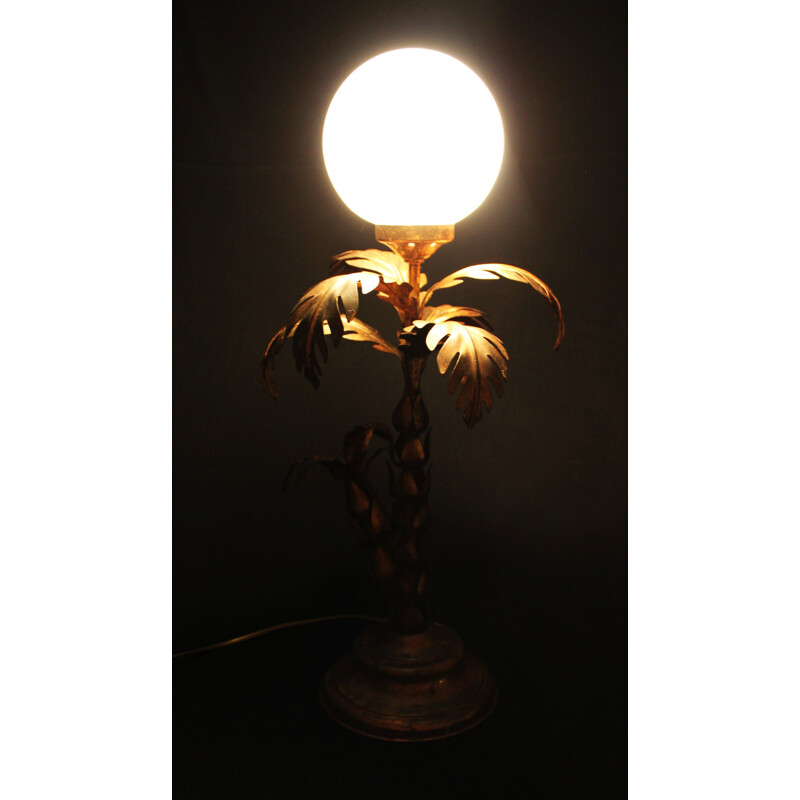 Vintage palm lamp in gilded metal, Hans Kogl 1970