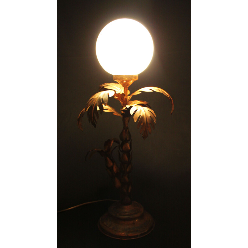 Vintage palm lamp in gilded metal, Hans Kogl 1970