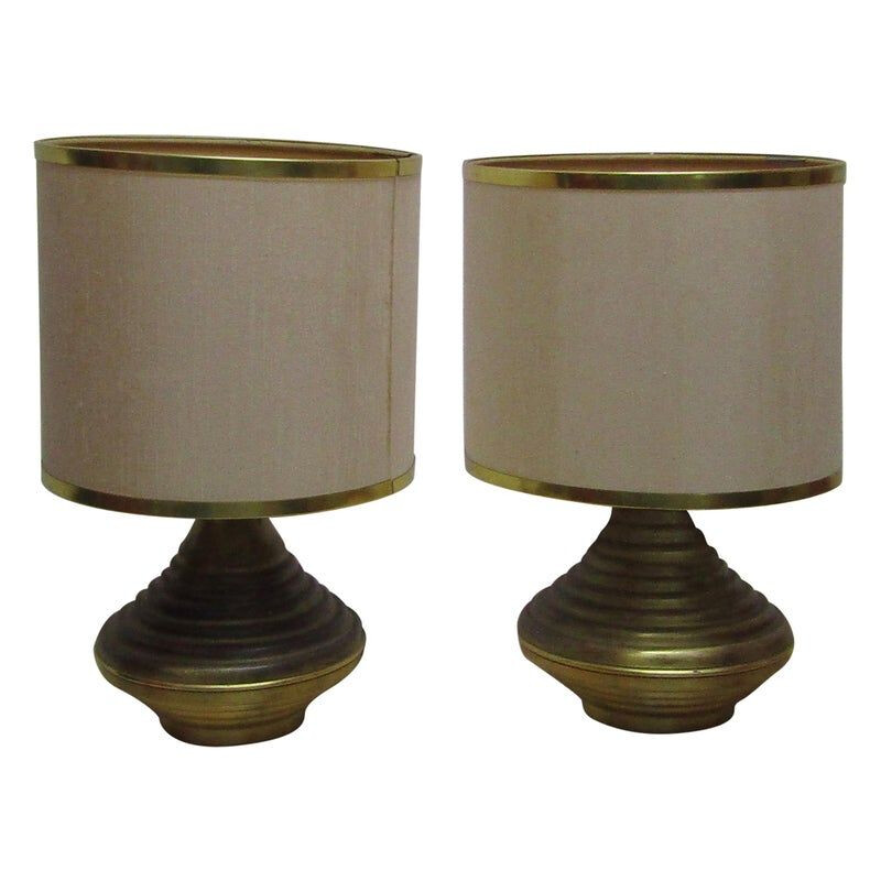 Set of 2 vintage table lamps in antique brass