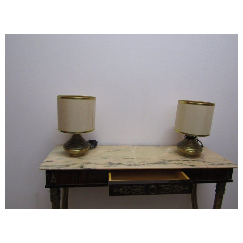 Set of 2 vintage table lamps in antique brass