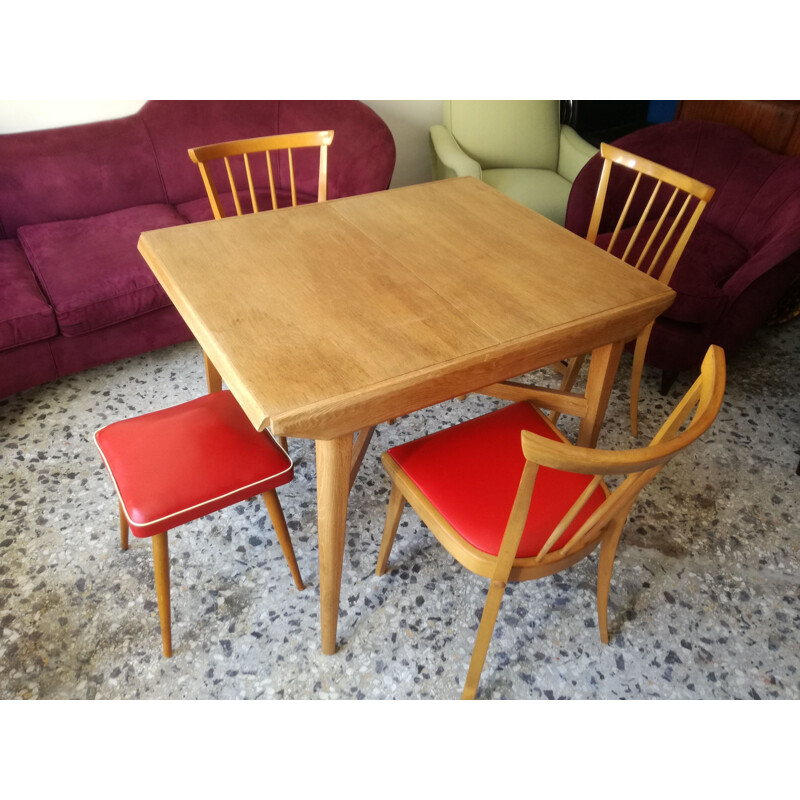 Table vintage extensible en bois Lebus, 1960