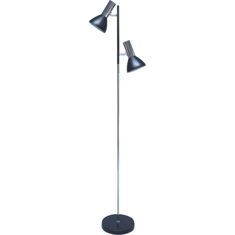 Vintage floor lamp with chrome and black spots, 1970 