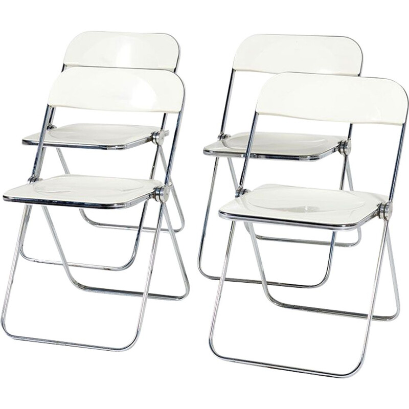 Set of 4 vintage Plia White Folding Chairs by Giancarlo Piretti for Castelli, 1960s