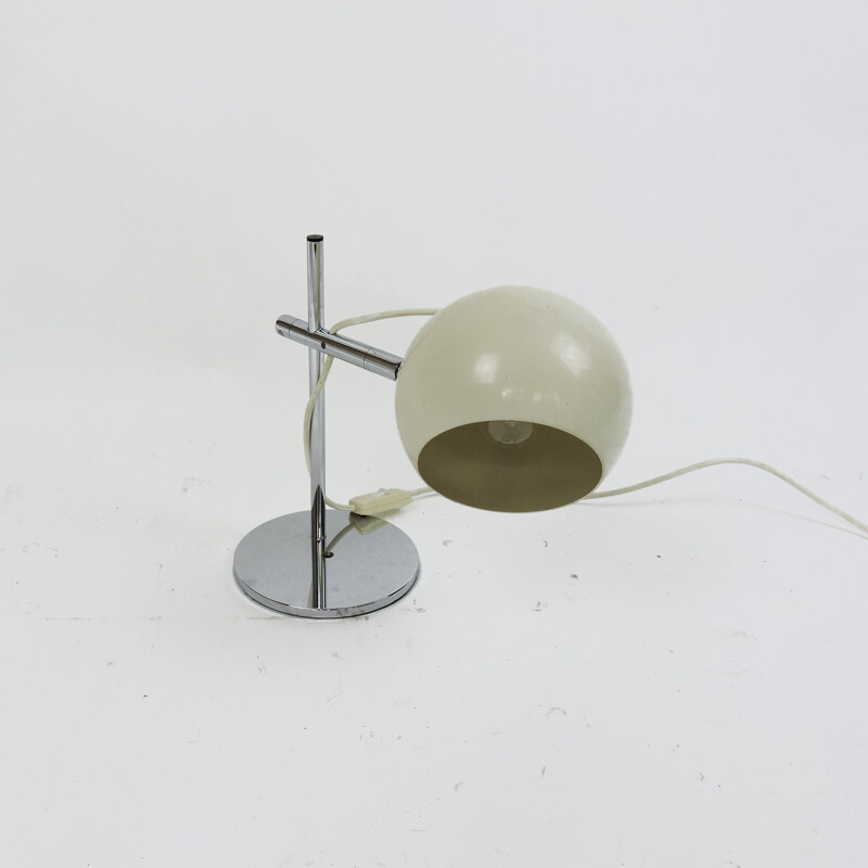 Vintage cream colored spherical desk lamp, 1960s