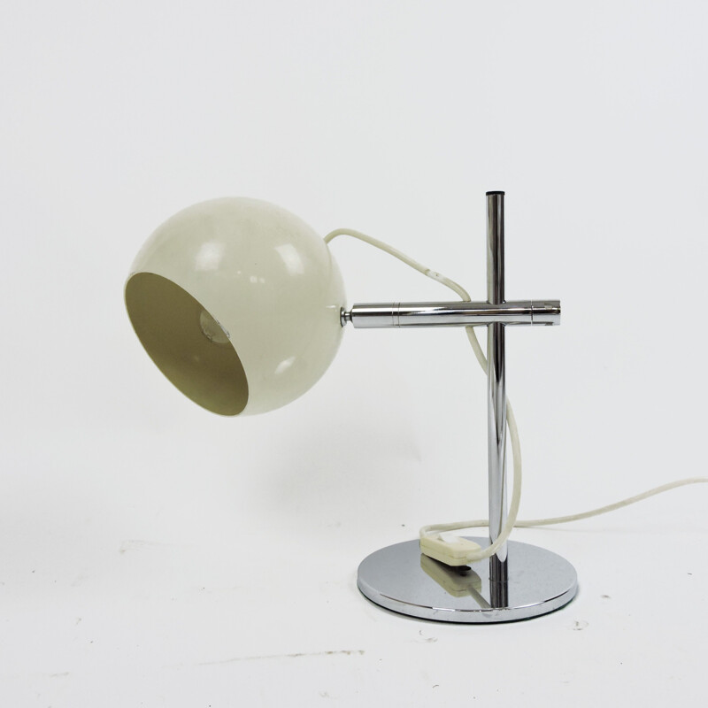 Vintage cream colored spherical desk lamp, 1960s