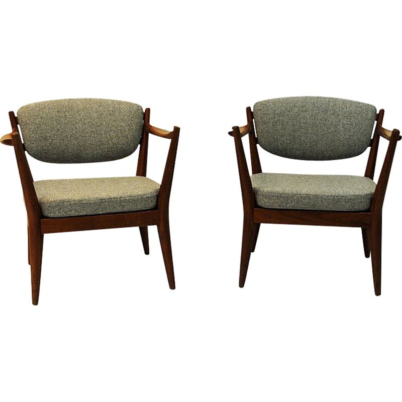 Set of 2 vintage teak "kaminstol" armchairs by Kayser & Relling, Norway 1950s