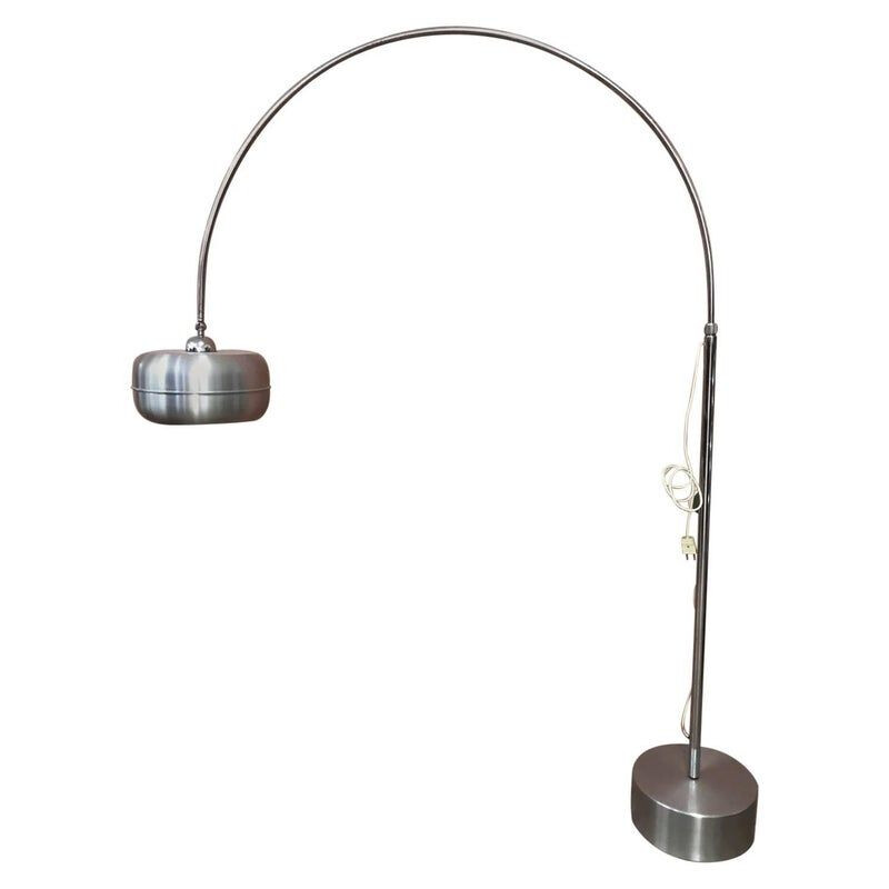 Lámpara de pie regulable de acero vintage, 1970