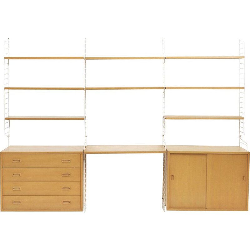 Vintage wall shelves system in ash by Nisse Strinning, Sweden, 1950s