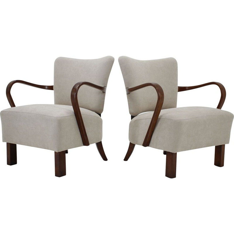 Set of 2 vintage beech wood armchairs by Jindrich Halabala, 1950s