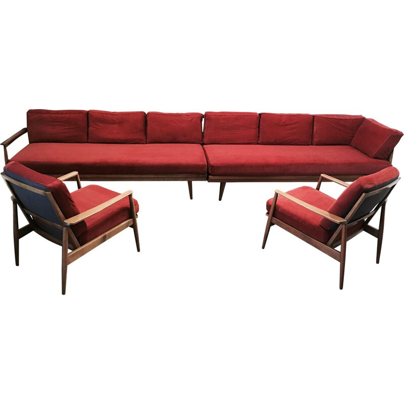 A modular set vintage of 2 sofas and 2 armchairs 1950