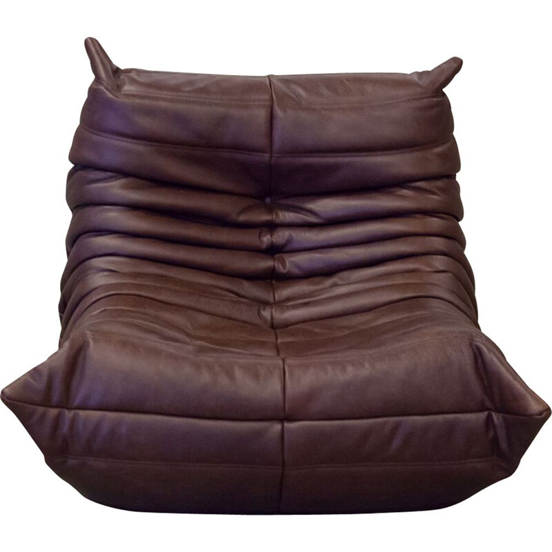 fauteuil Togo vintage - cuir brun