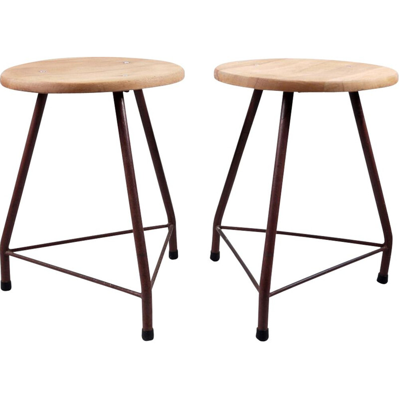 Set of 2 industrial italian vintage stools, 1960s