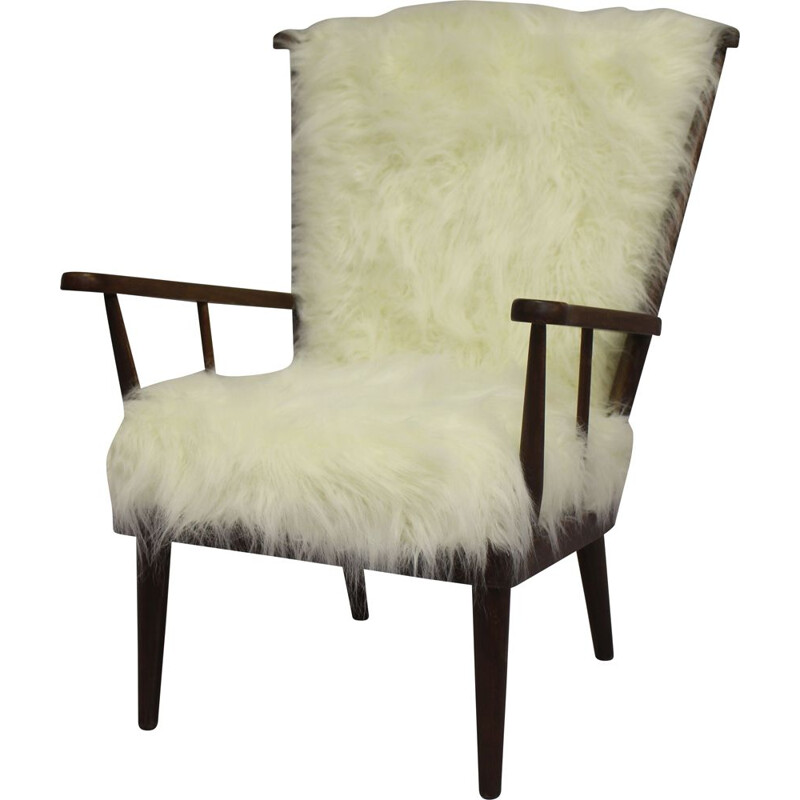 Baumann's fan-style vintage armchair in fur, 1960s