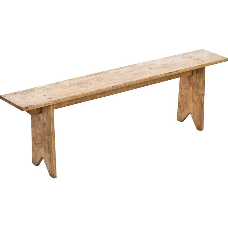 Rustic oak french vintage Bench, 1940s