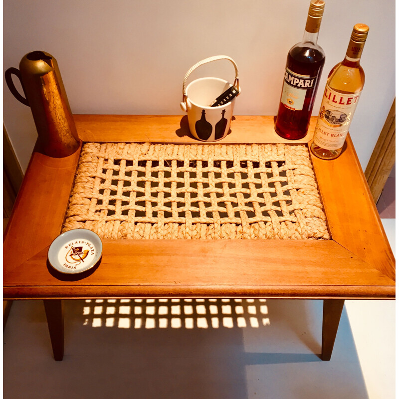 Table basse vintage en hêtre par Adrien Audoux et Frida Minet, 1950