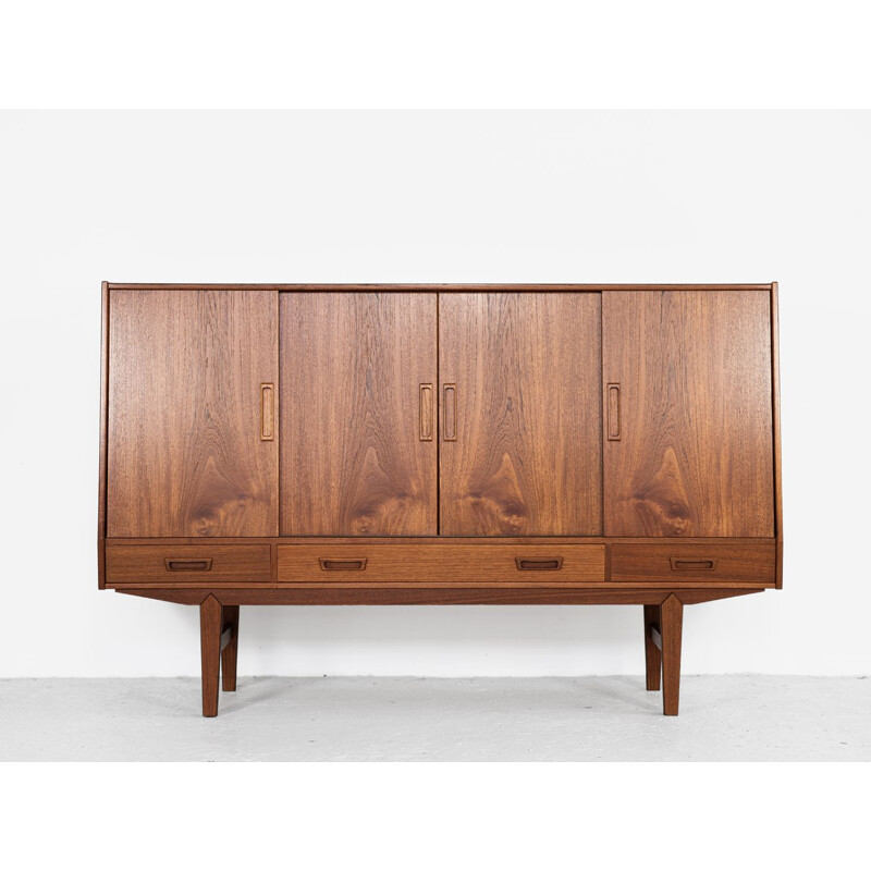  Vintage danish highboard in teak with 4 sliding doors 1960