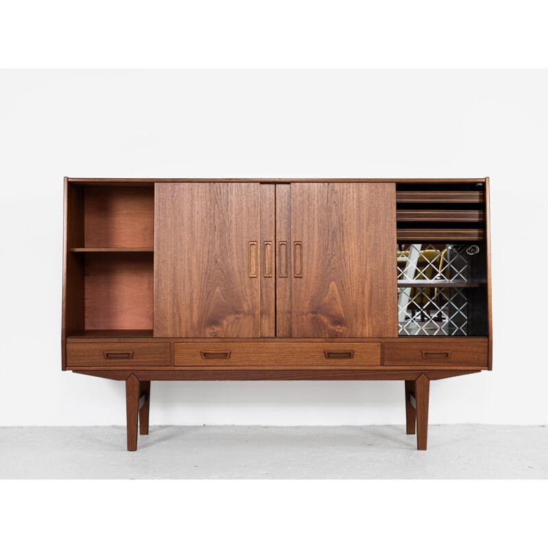  Vintage danish highboard in teak with 4 sliding doors 1960