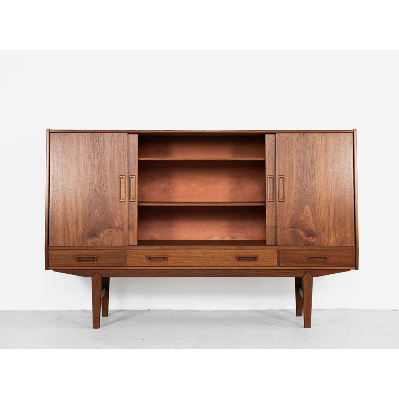  Vintage danish highboard in teak with 4 sliding doors 1960