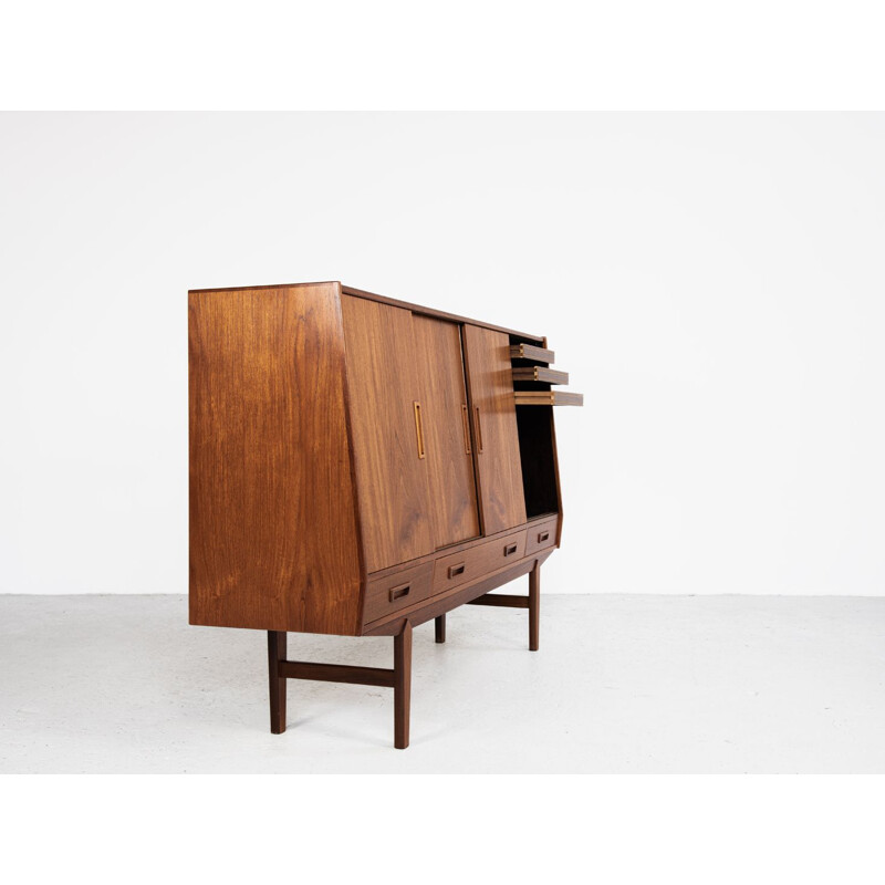  Vintage danish highboard in teak with 4 sliding doors 1960