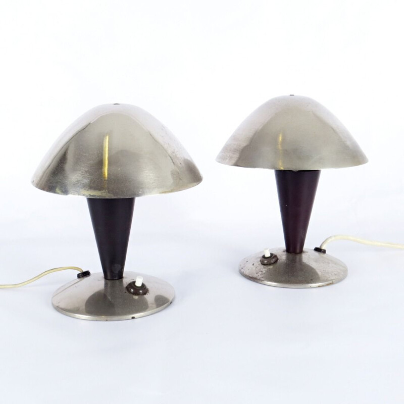 Paire de lampes de table de champignon chromé 1930