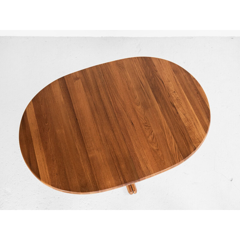 Grande table ovale danoise vintage en teck avec 2 extensions 1960