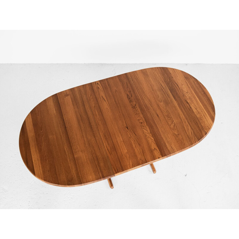 Grande table ovale danoise vintage en teck avec 2 extensions 1960