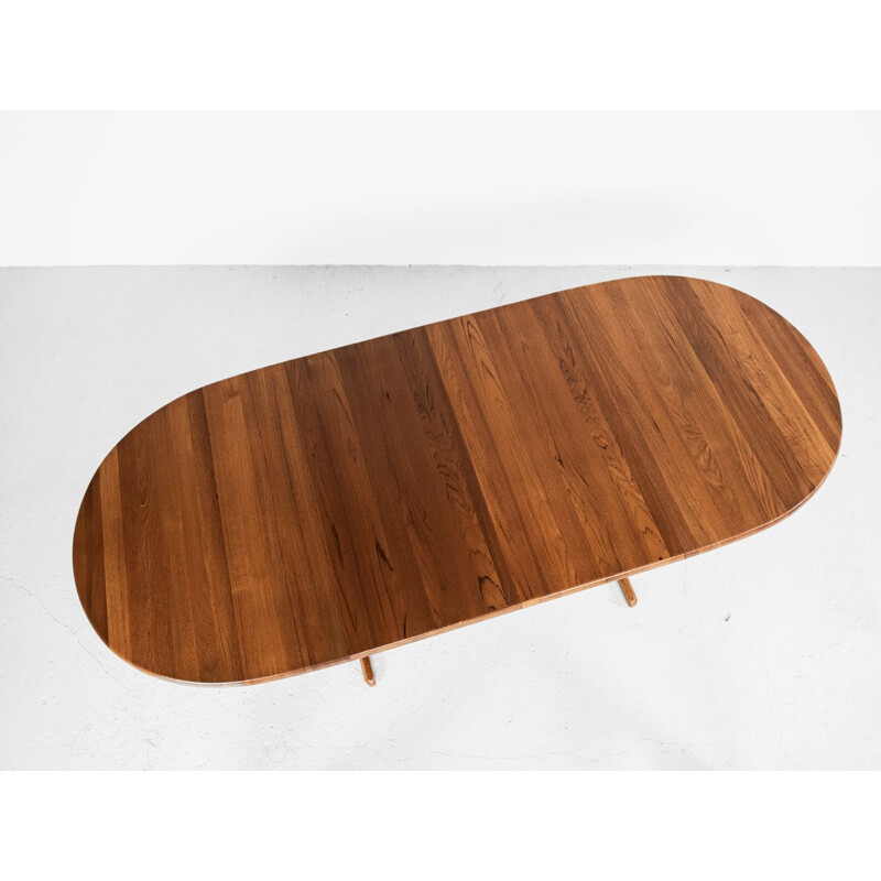 Vintage large Danish oval table in teak with 2 extensions 1960