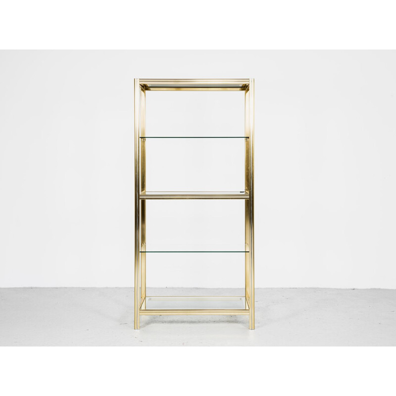 Vintage Italian glass and brass shelf by Renato Zevi 1970