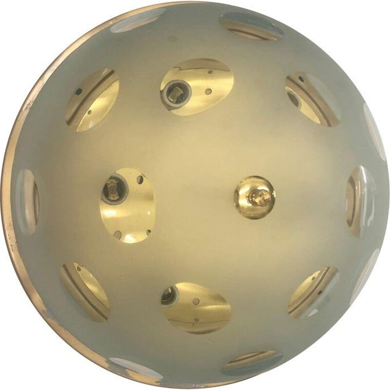 Italian brass and glass vintage ceiling light, 1960