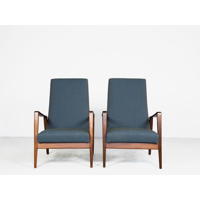 Pair vintage of easy chairs in teak by Arne Wahl Iversen with new fabric by Kvadrat 1960