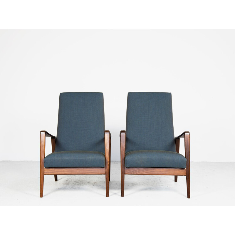 Paire de chaises fvintage en teck par Arne Wahl Iversen en tissu Kvadrat 1960