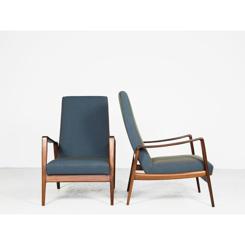 Pair vintage of easy chairs in teak by Arne Wahl Iversen with new fabric by Kvadrat 1960