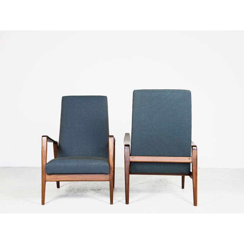 Pair vintage of easy chairs in teak by Arne Wahl Iversen with new fabric by Kvadrat 1960