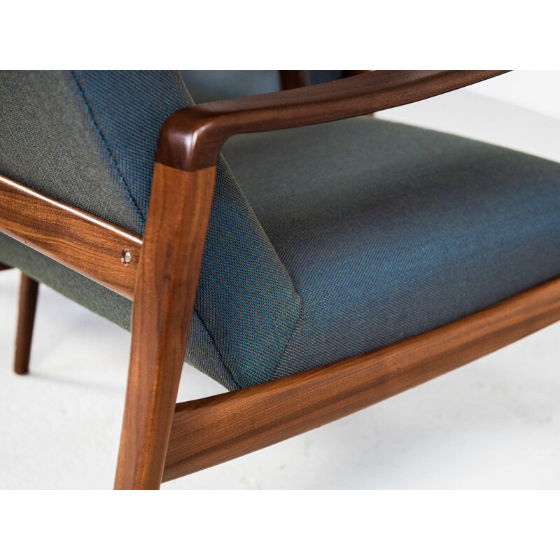 Pair vintage of easy chairs in teak by Arne Wahl Iversen with new fabric by Kvadrat 1960