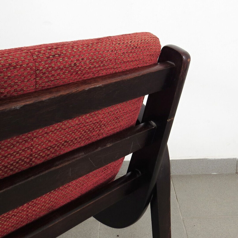 Paire de fauteuils en tissu rouge vintage des années 1930