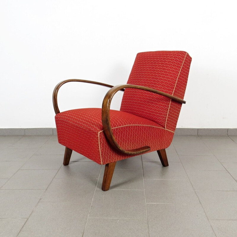 Pair of red vintage armchairs by Jindrich Halabala 1940