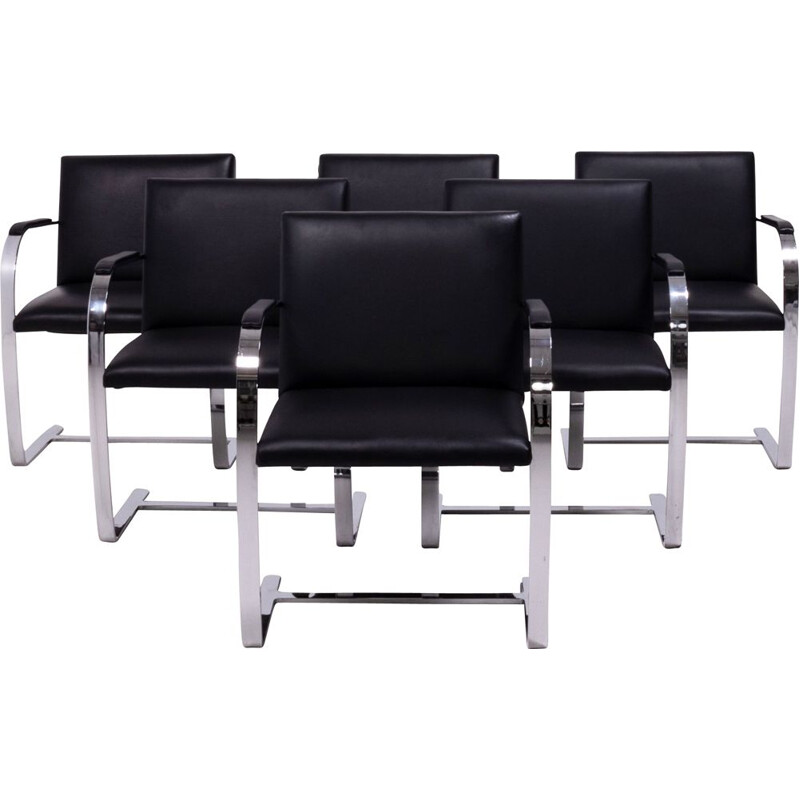 Set of 6 vintage black chairs by Mies van der Rohe,  Knoll