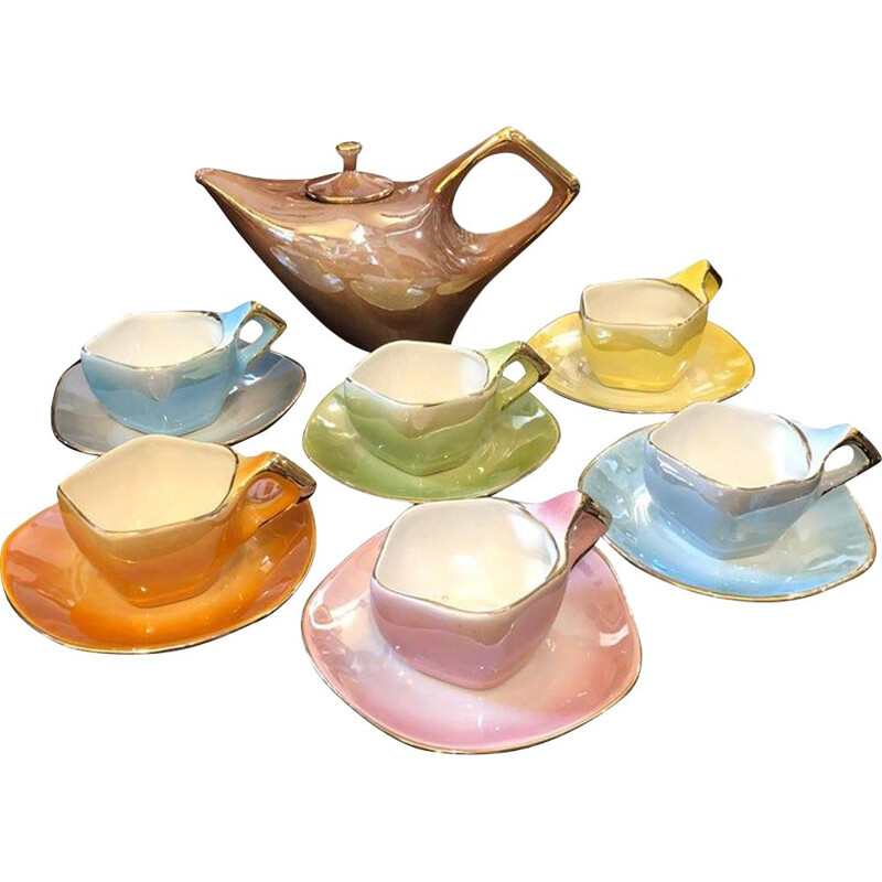 Italian multicolored ceramic vintage tea set, 1950s
