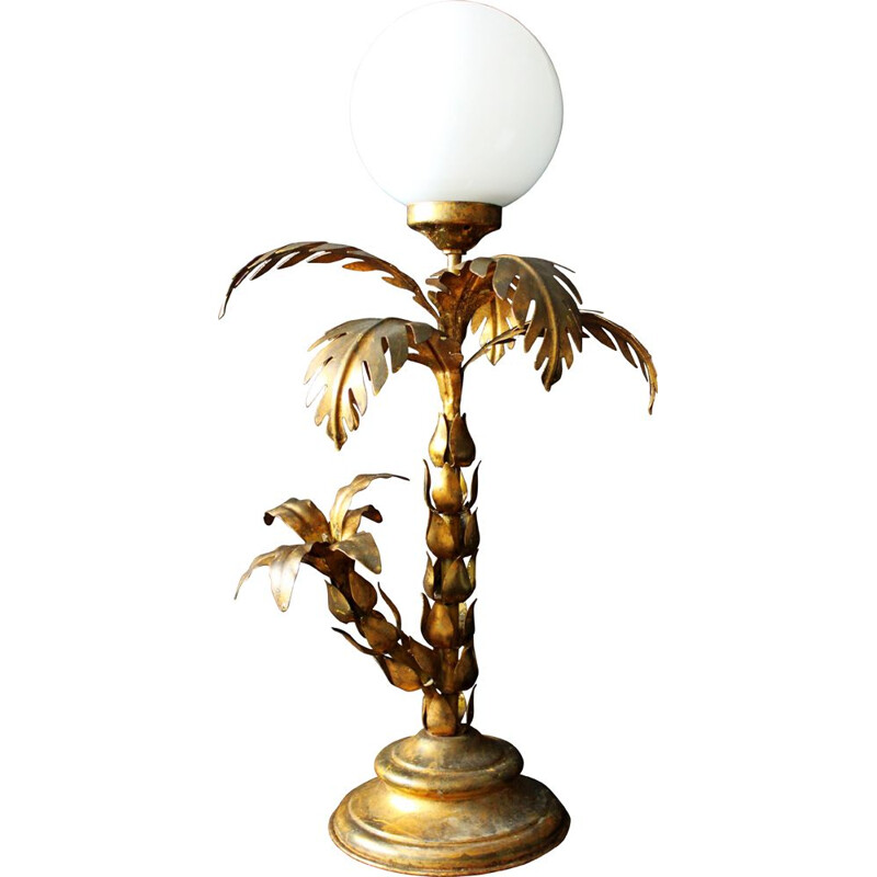 Vintage palm lamp in gilded metal, Hans Kogl 1970