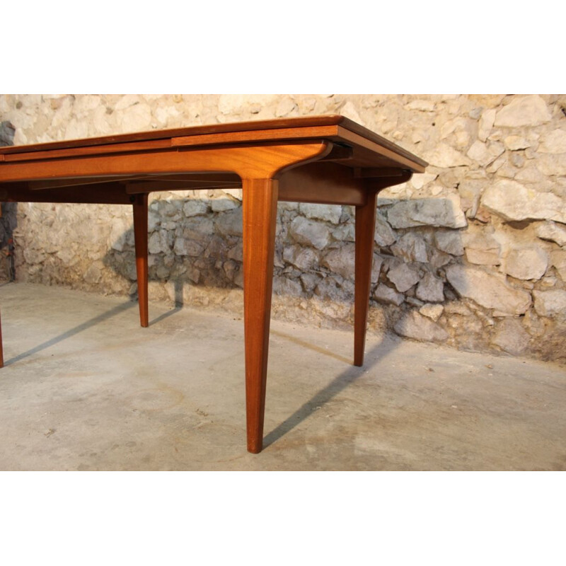 Vintage rectangular teak table with 2 extension spieces, Scandinavian style, 1960s