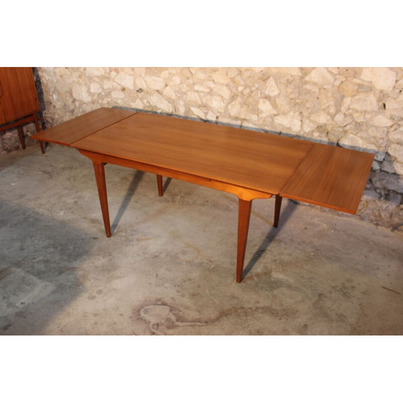 Vintage rectangular teak table with 2 extension spieces, Scandinavian style, 1960s