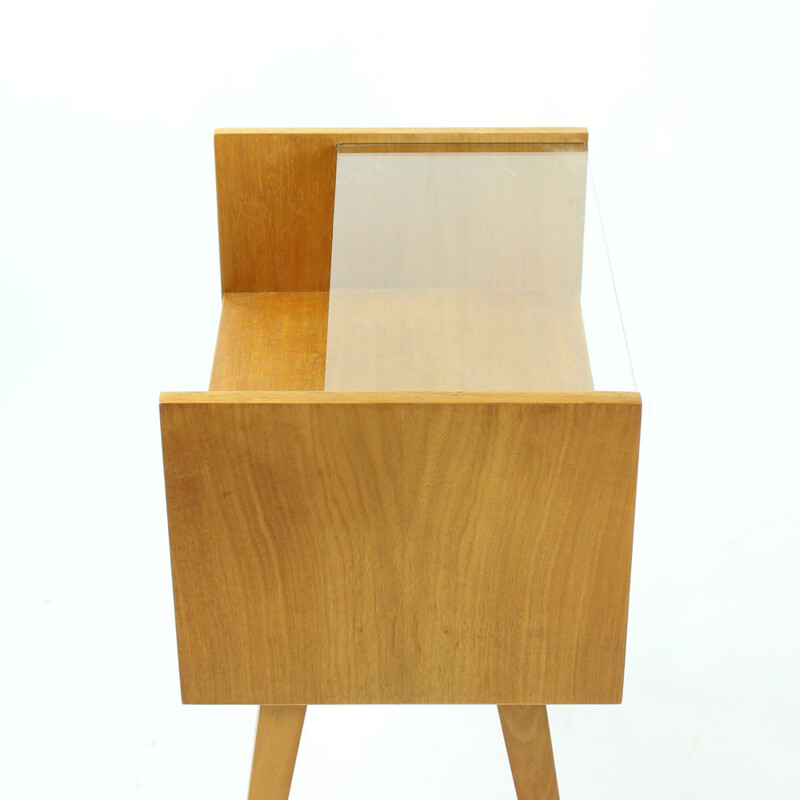 Set of 2 vintage bedside tables in wood and glass by Nabytok Bratislava, Czechoslovakia 1960s