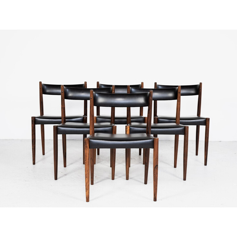 Set of  6 danish chairs in rosewood and black skai, 1960s