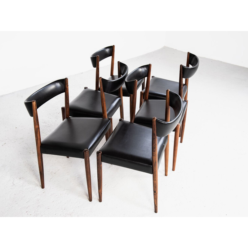 Set of  6 danish chairs in rosewood and black skai, 1960s
