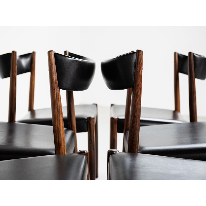 Set of  6 danish chairs in rosewood and black skai, 1960s