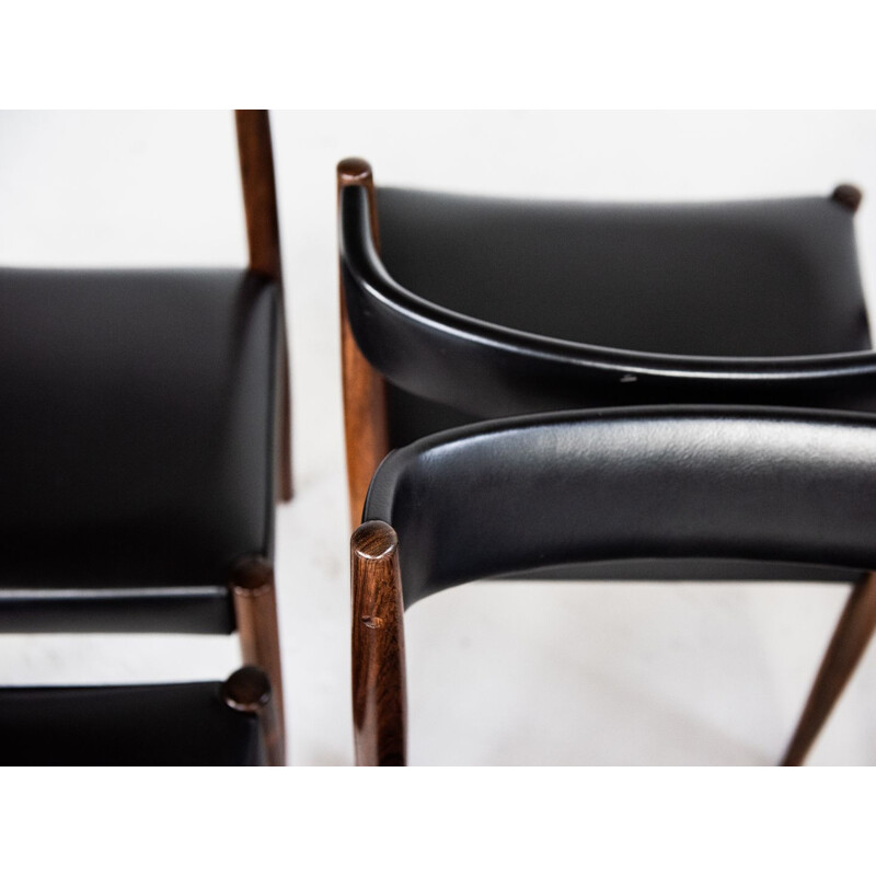 Set of  6 danish chairs in rosewood and black skai, 1960s