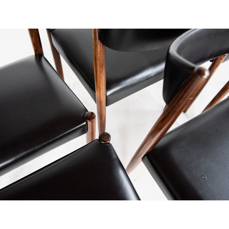 Set of  6 danish chairs in rosewood and black skai, 1960s