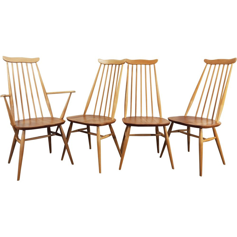 Set of 4 vintage Goldsmith elm and beech dining chairs, by Lucian Ercolani for Ercol, 1960s